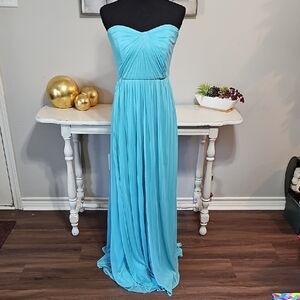 👗 David's Bridal Aqua Blue Strapless Pleated Formal Gown Dress 10